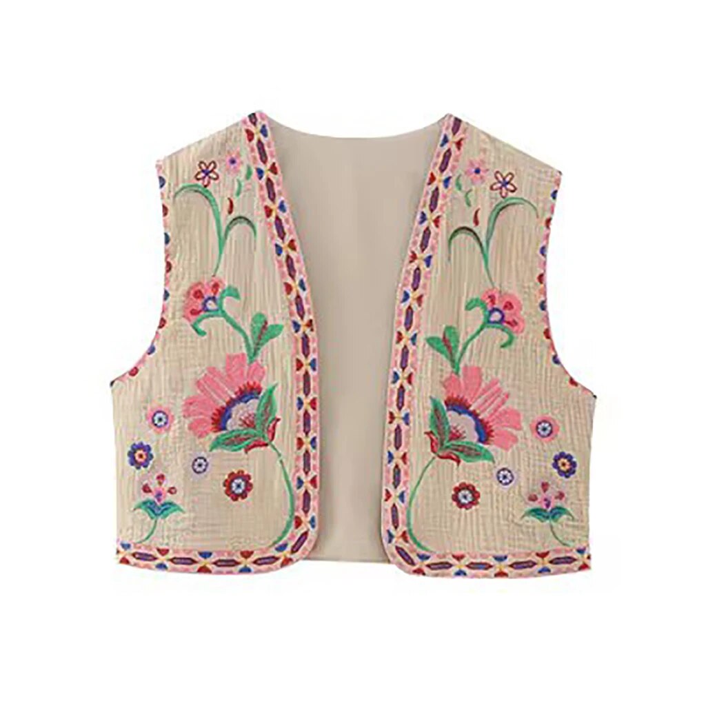 Josie | Women's Vest with Floral Embroidery and Sleeveless Cut
