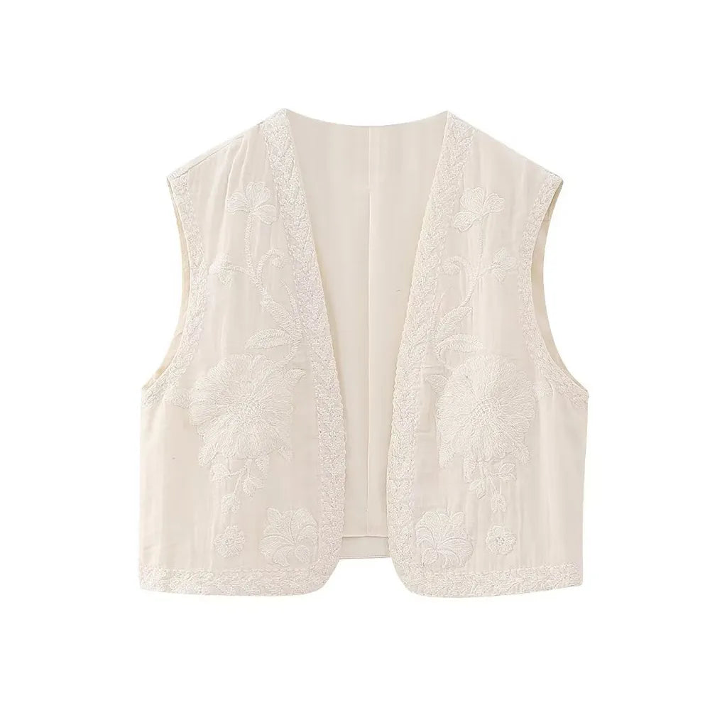 Josie | Women's Vest with Floral Embroidery and Sleeveless Cut