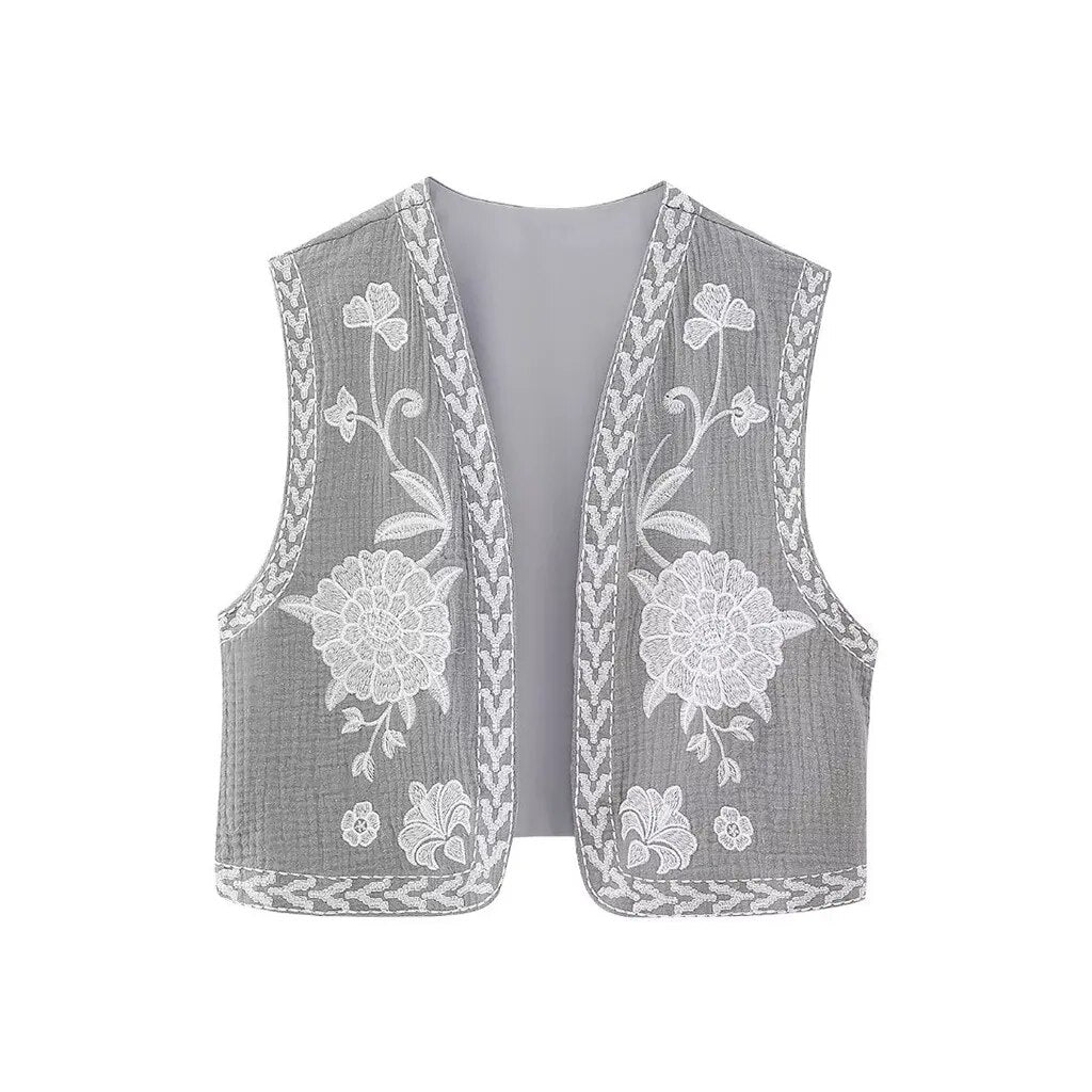 Josie | Women's Vest with Floral Embroidery and Sleeveless Cut