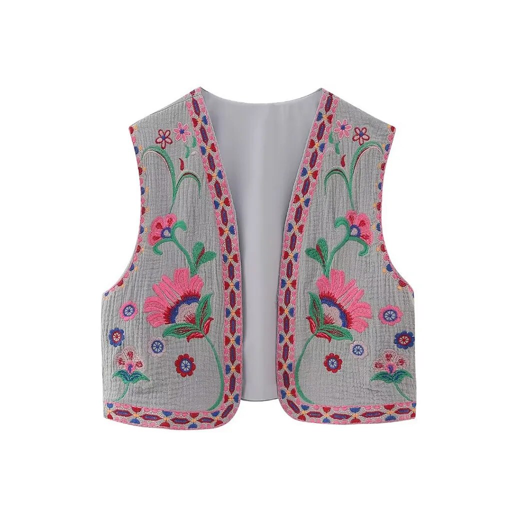 Josie | Women's Vest with Floral Embroidery and Sleeveless Cut