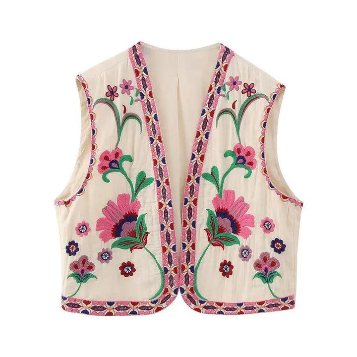 Josie | Women's Vest with Floral Embroidery and Sleeveless Cut