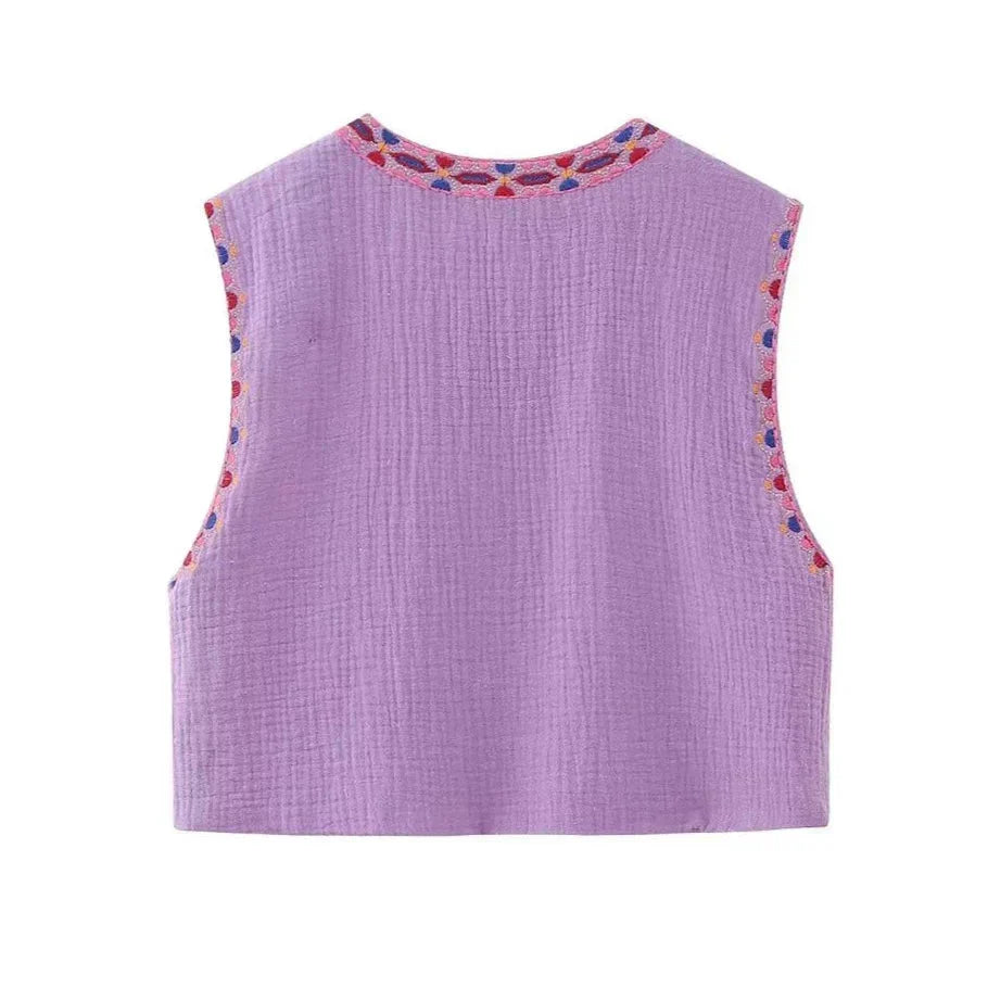 Josie | Women's Vest with Floral Embroidery and Sleeveless Cut