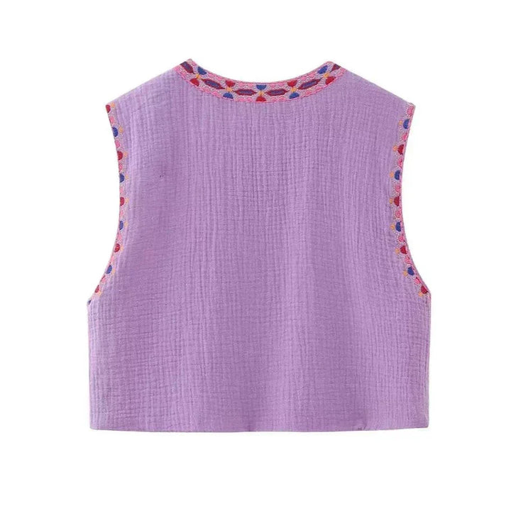Josie | Women's Vest with Floral Embroidery and Sleeveless Cut