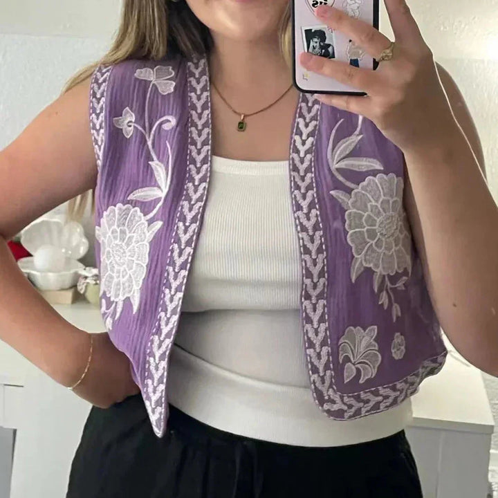 Josie | Women's Vest with Floral Embroidery and Sleeveless Cut