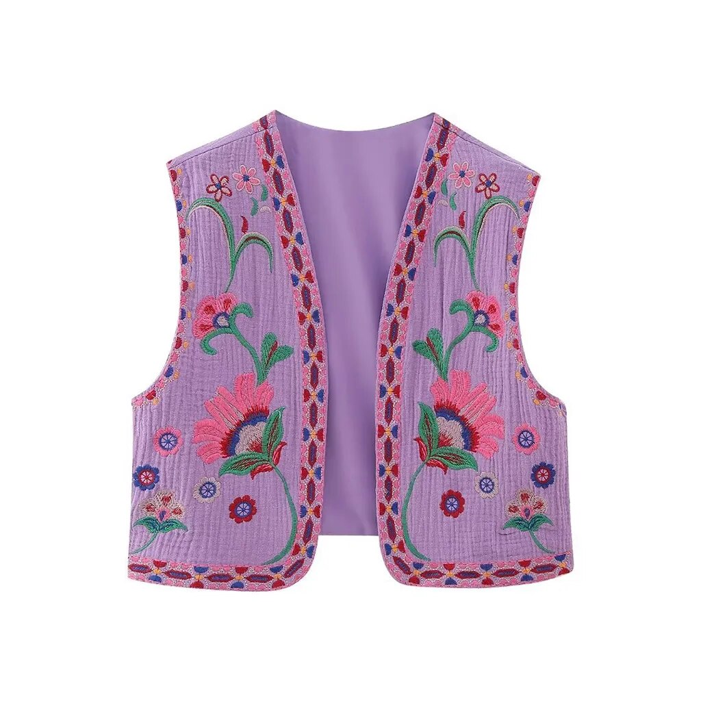 Josie | Women's Vest with Floral Embroidery and Sleeveless Cut