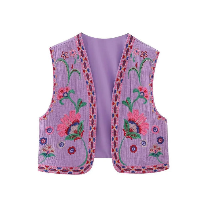Josie | Women's Vest with Floral Embroidery and Sleeveless Cut