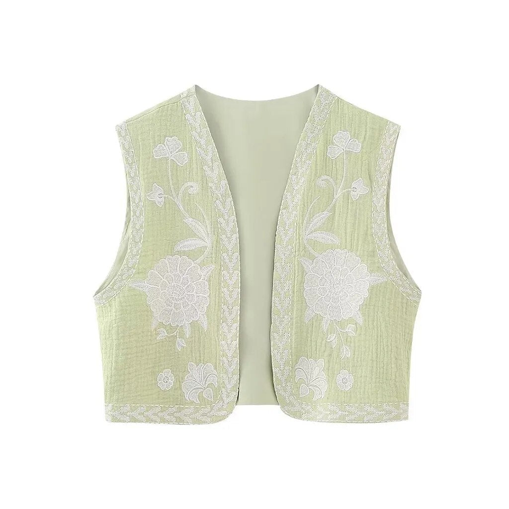 Josie | Women's Vest with Floral Embroidery and Sleeveless Cut