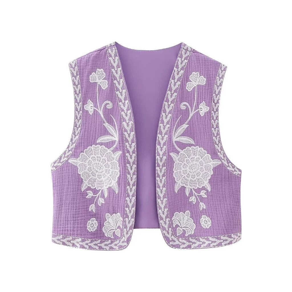 Josie | Women's Vest with Floral Embroidery and Sleeveless Cut