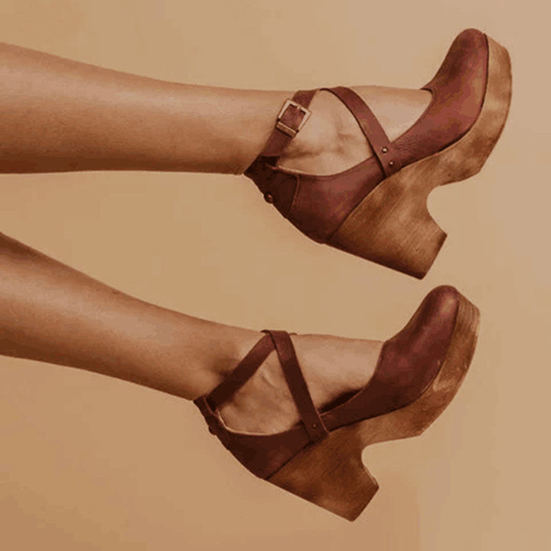 Women's Platform Heels with Cross Strap Ankle Design