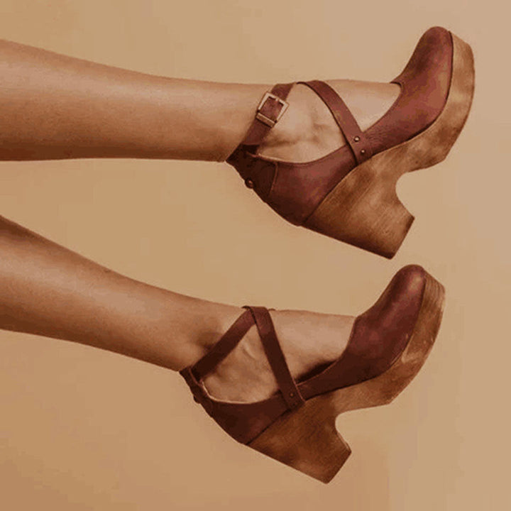 Women's Platform Heels with Cross Strap Ankle Design