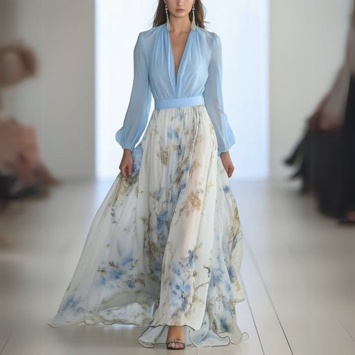 Chloe | Maxi Wedding Guest Dress with Floral Print and V-Neck