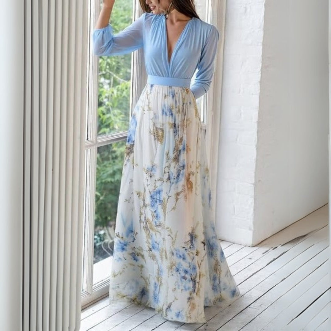 Chloe | Maxi Wedding Guest Dress with Floral Print and V-Neck
