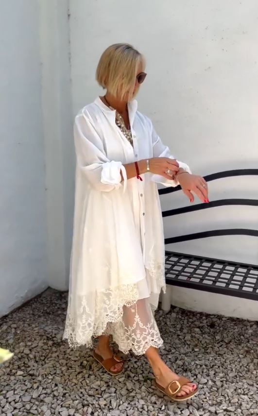 Patty | Midi Shirt Dress with Long Sleeves and Embroidered Hem