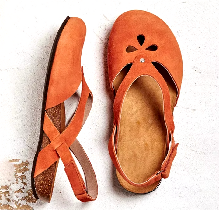 Women's Orthopedic Closed Toe Slingback Flats with Cut-Out Design