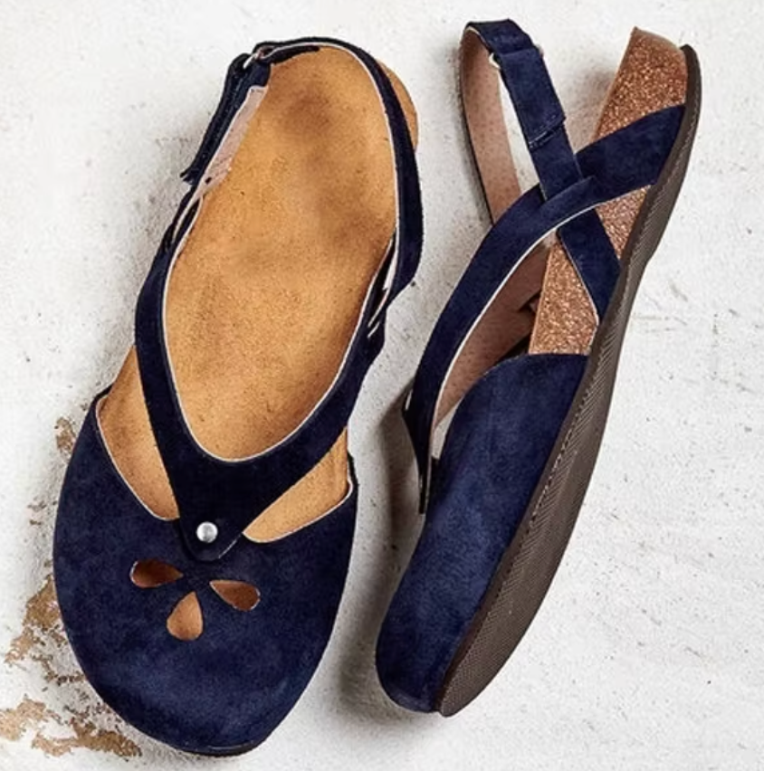 Women's Orthopedic Closed Toe Slingback Flats with Cut-Out Design