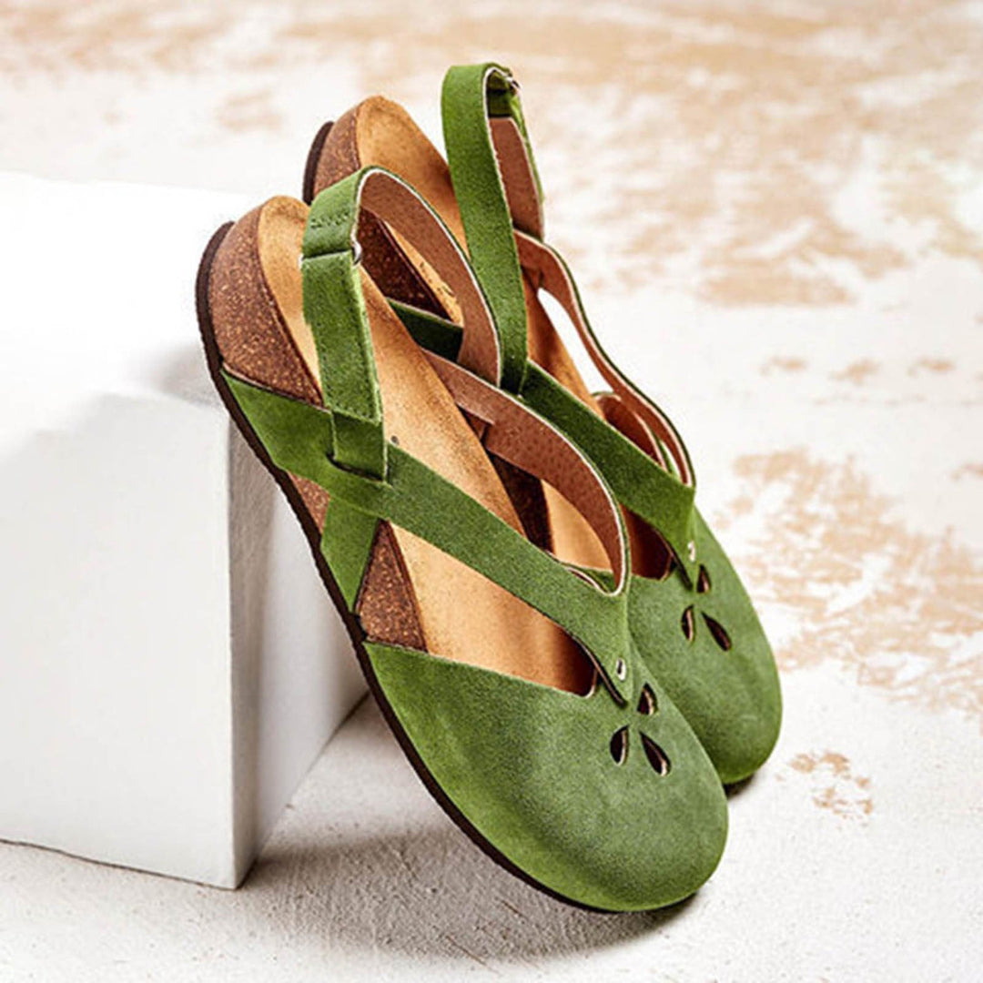Women's Orthopedic Closed Toe Slingback Flats with Cut-Out Design