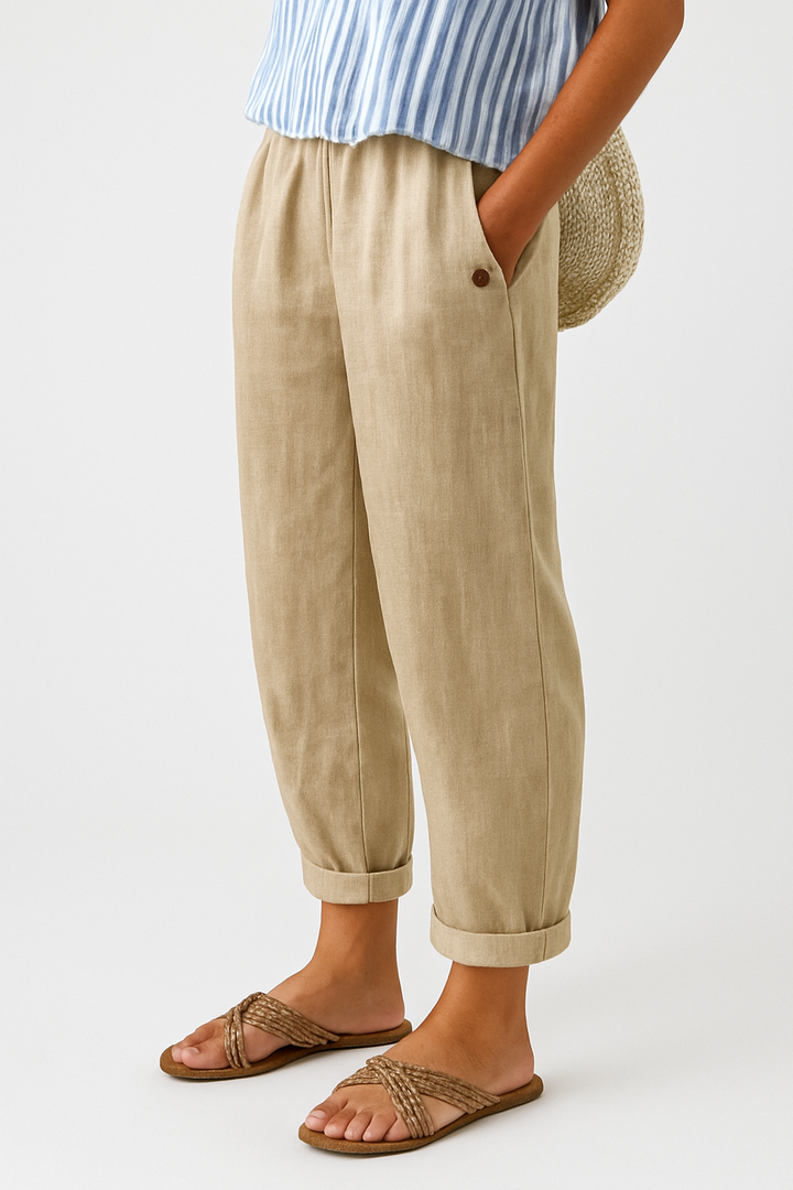 Women's Cropped Pants with Side Pockets and Straight Leg