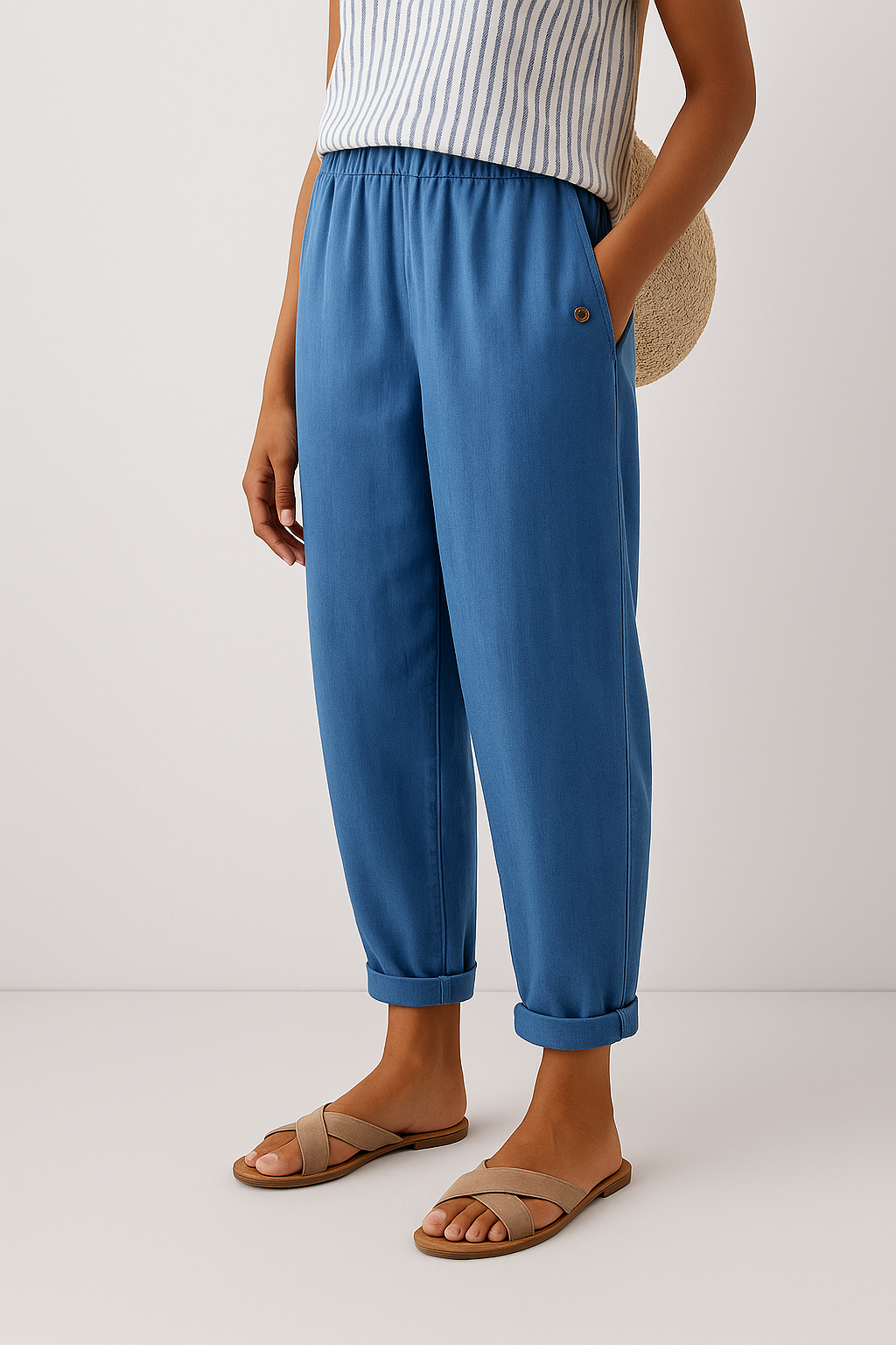 Gwen | Relaxed Fit Trousers with Elastic Waist and Button Detail