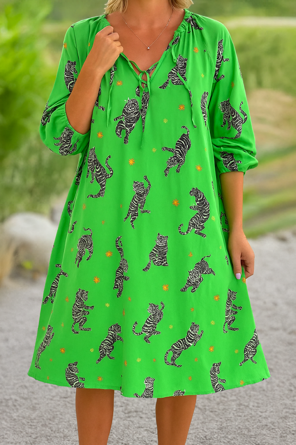 Selene | Midi Summer Dress with Boho Print and V-Neck