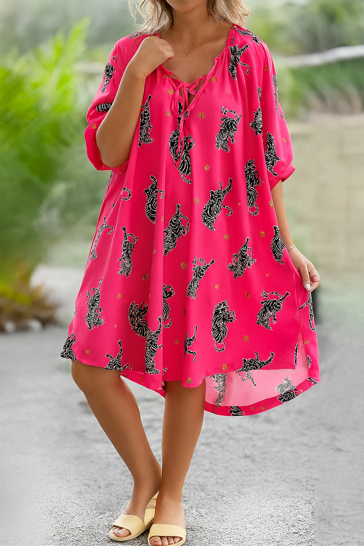 Selene | Midi Summer Dress with Boho Print and V-Neck