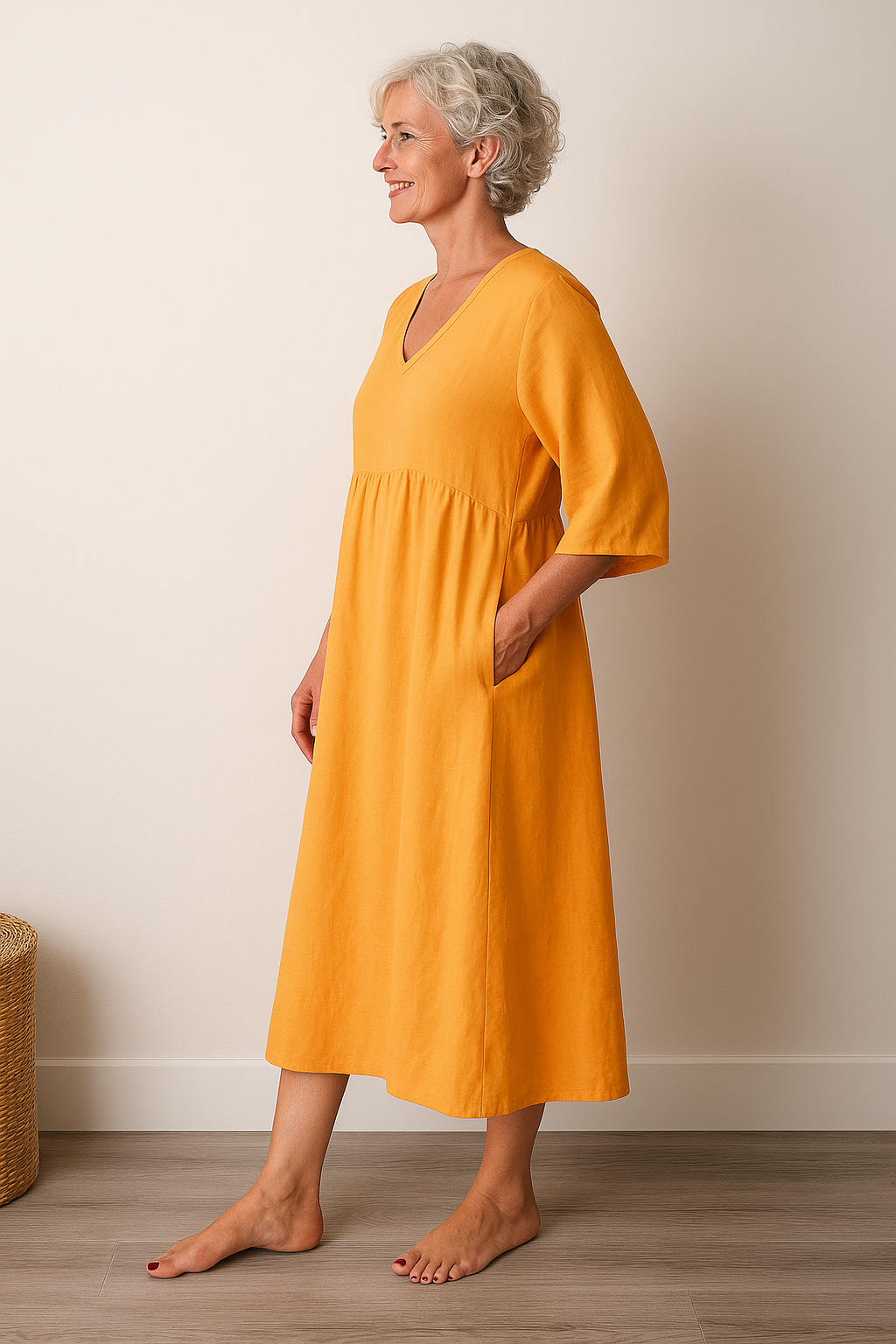 Ruby | Midi Summer Dress with V-Neck and Side Pockets