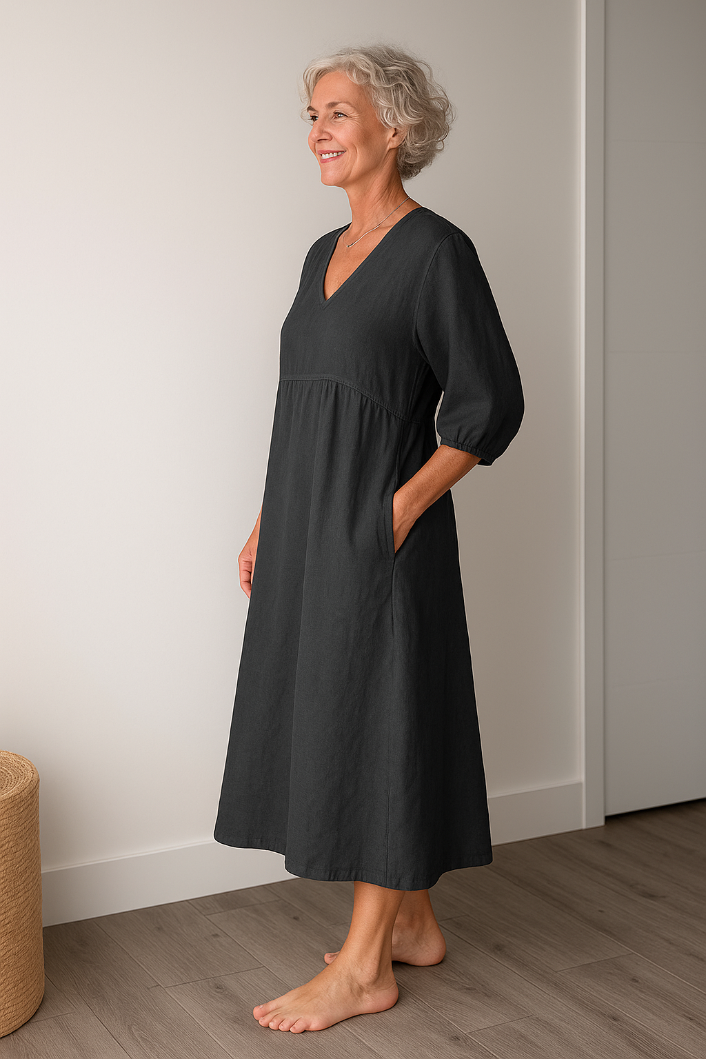 Ruby | Midi Summer Dress with V-Neck and Side Pockets