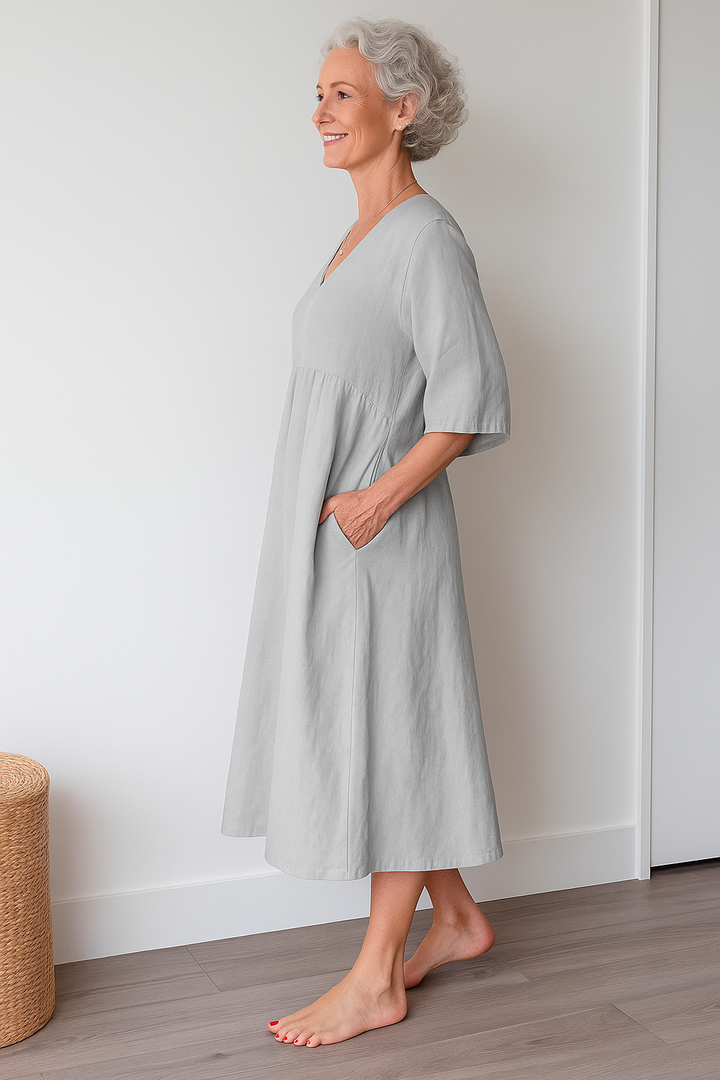 Ruby | Midi Summer Dress with V-Neck and Side Pockets