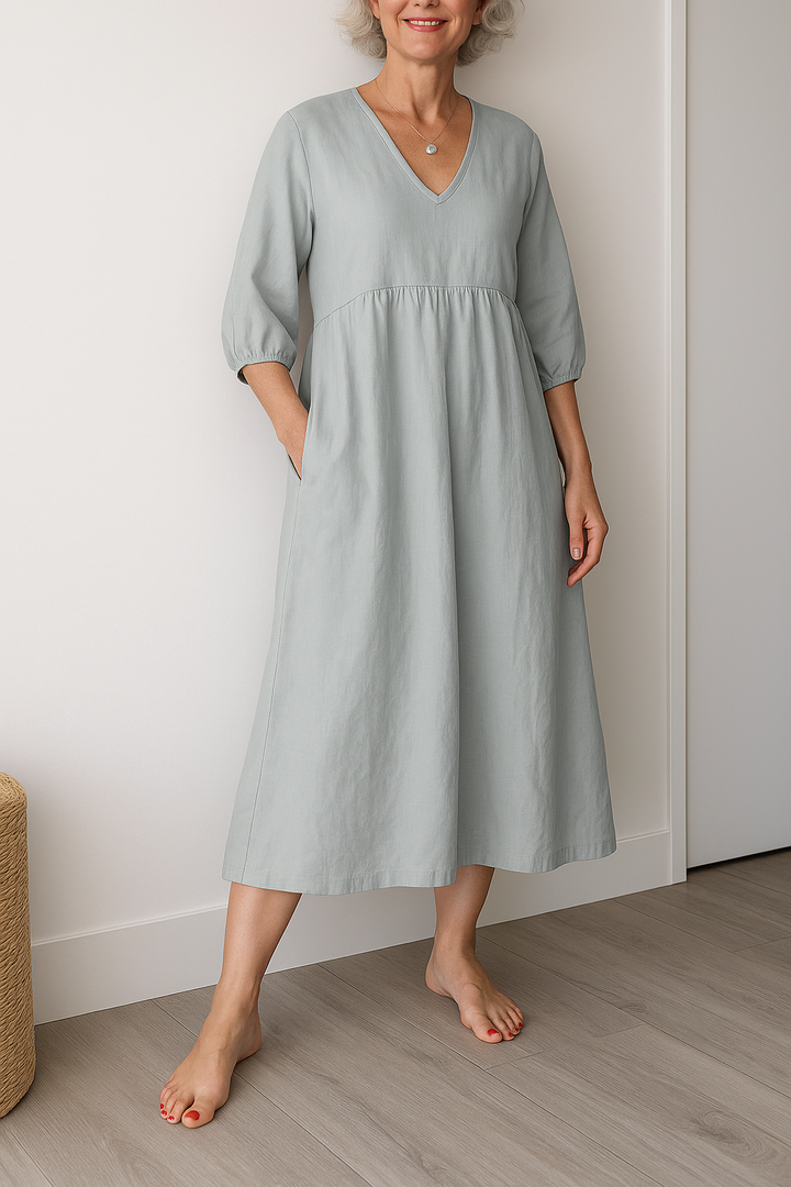 Ruby | Midi Summer Dress with V-Neck and Side Pockets
