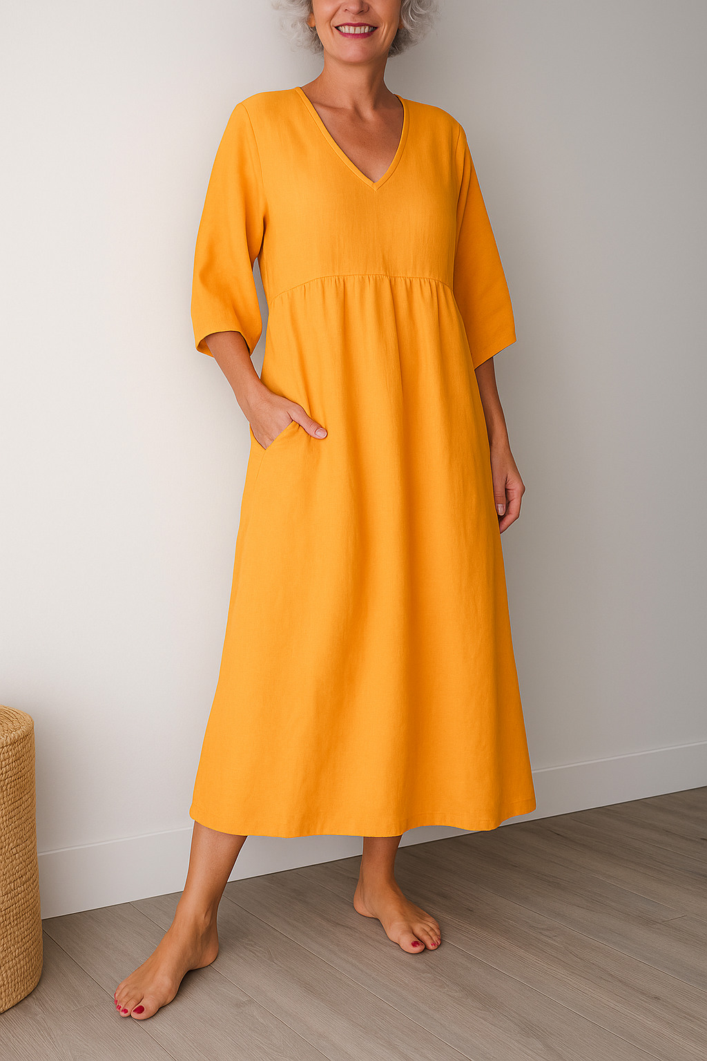 Ruby | Midi Summer Dress with V-Neck and Side Pockets