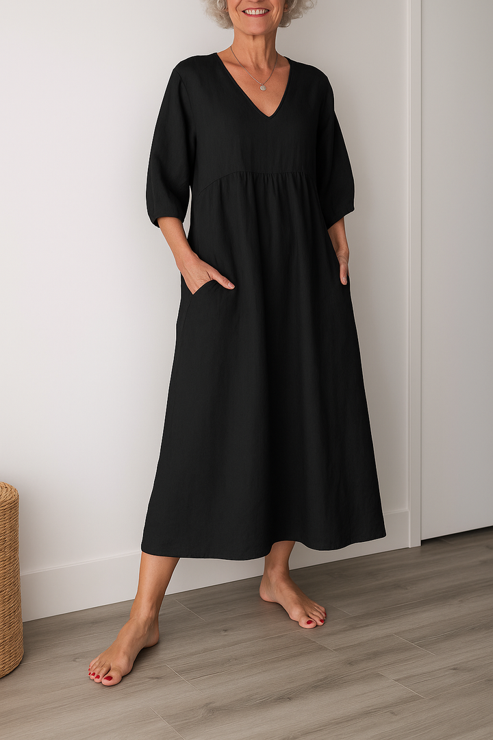 Ruby | Midi Summer Dress with V-Neck and Side Pockets