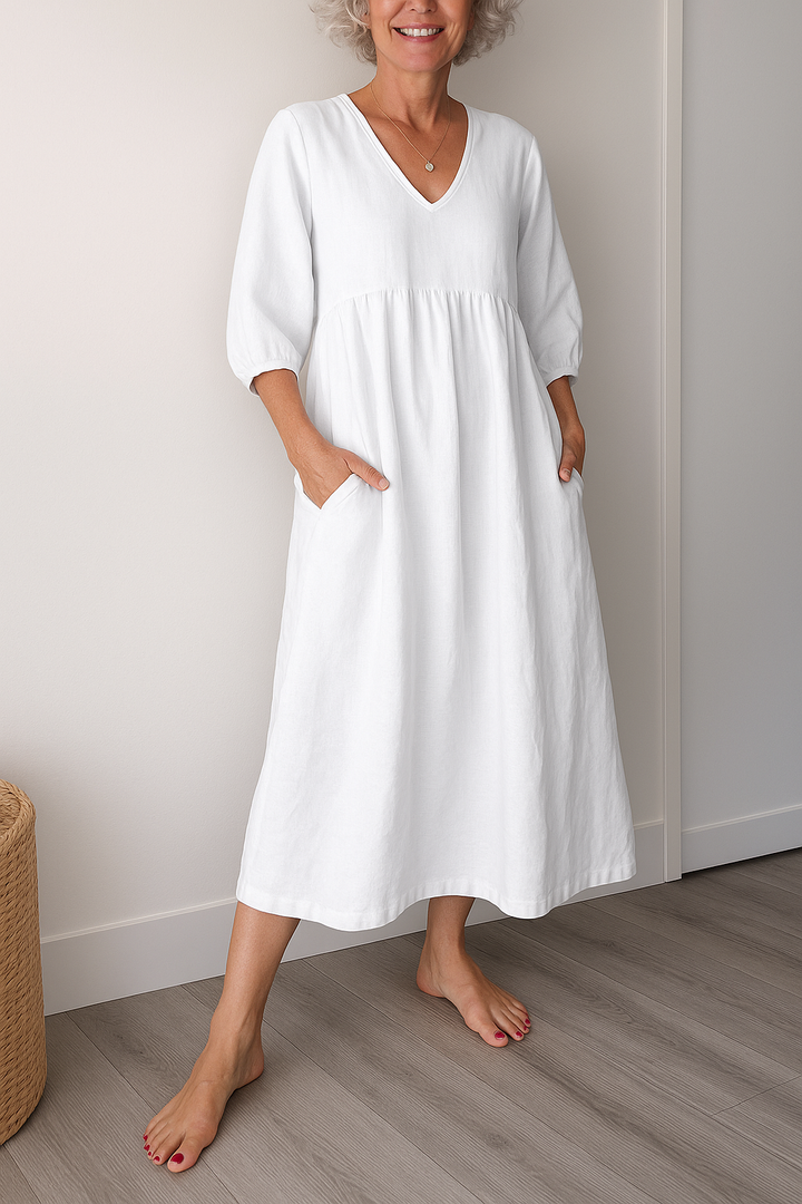 Ruby | Midi Summer Dress with V-Neck and Side Pockets