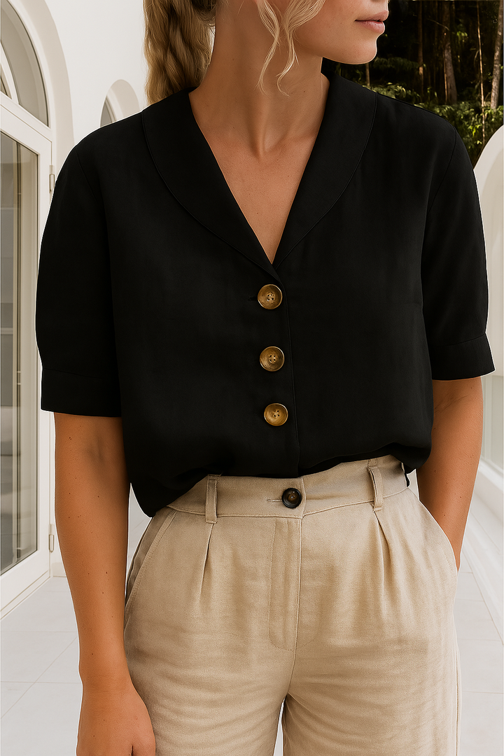 Winona | Short Sleeve Blouse with V Neckline and Button Front
