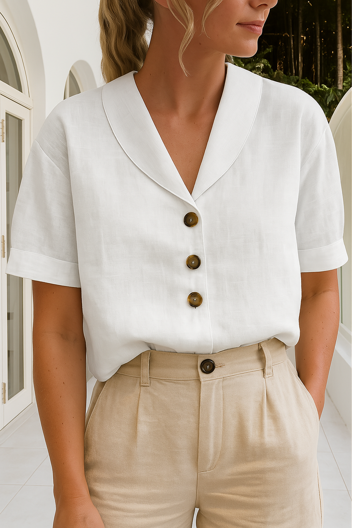 Winona | Short Sleeve Blouse with V Neckline and Button Front