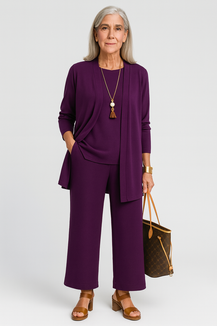 Celia | Co-ord Set with Open Cardigan and Wide Leg Trousers