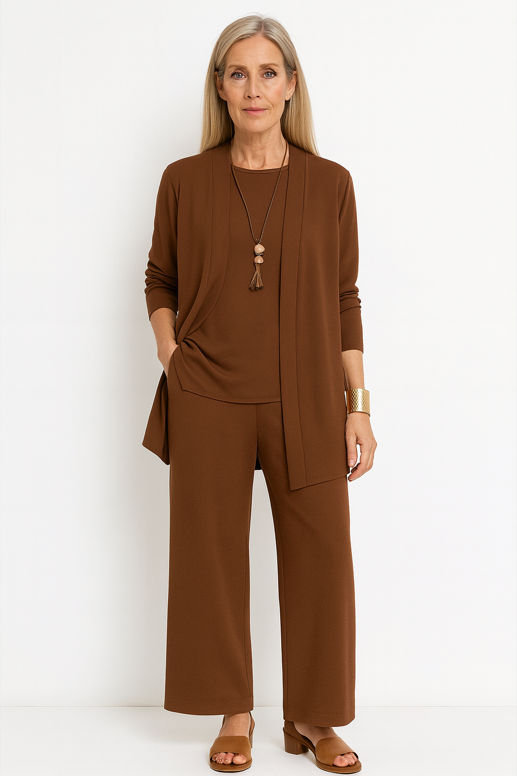 Celia | Co-ord Set with Open Cardigan and Wide Leg Trousers