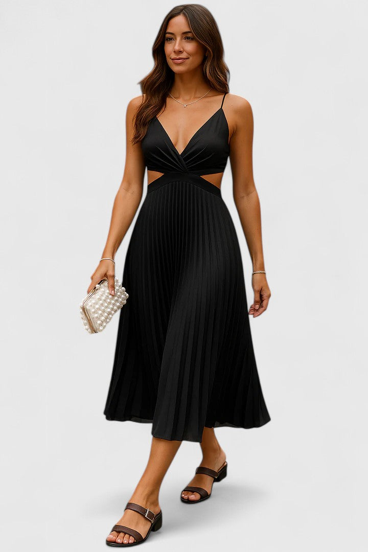 Yasmine | Midi Wedding Guest Dress with V-Neck and Pleated Skirt