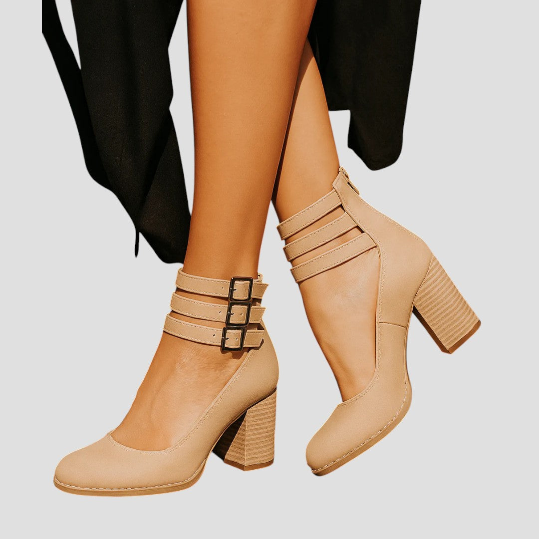 Women's Closed Toe Block Heel with Buckle Strap