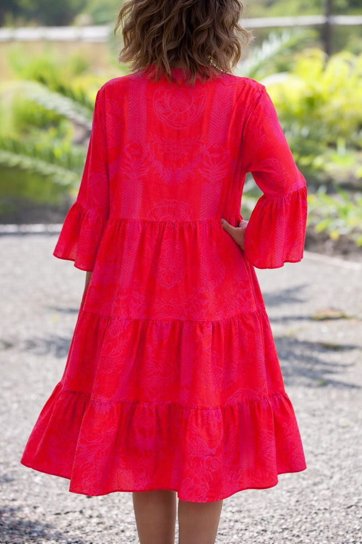 Penelope | Midi Summer Dress with Tropical Print and Flared Sleeves