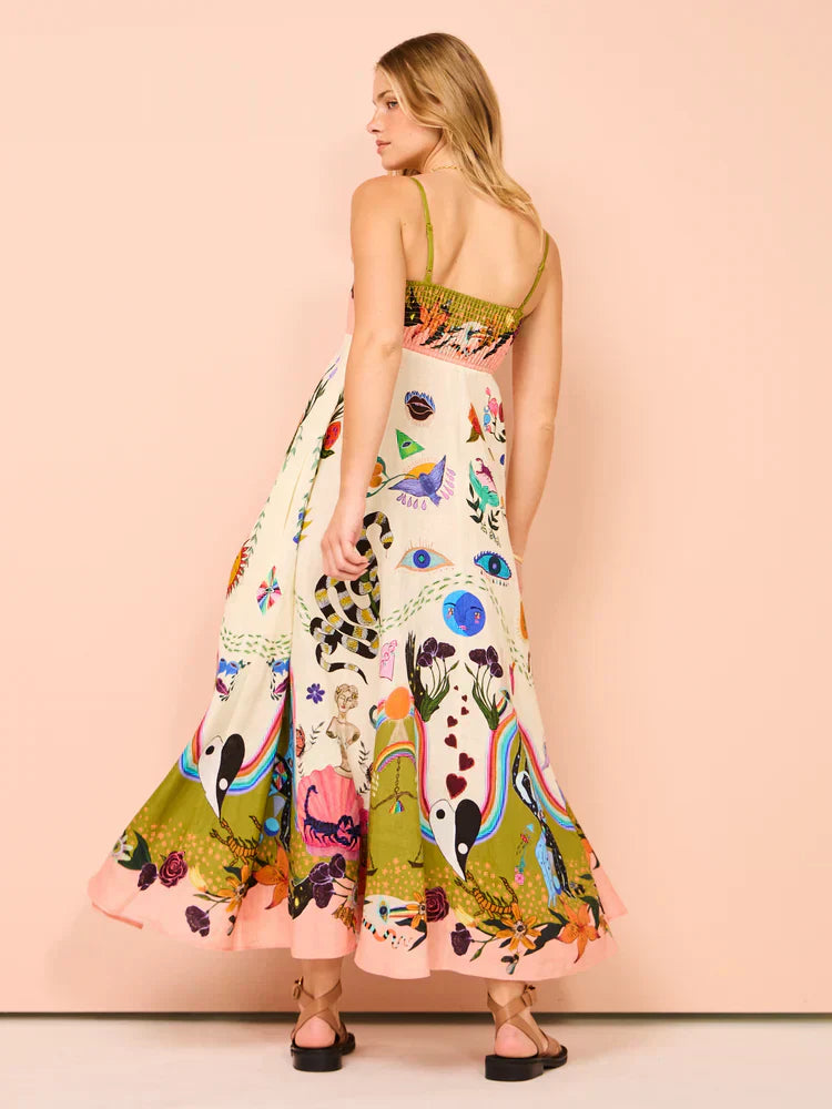 Aurelia | Maxi Summer Dress with Boho Print and Square Neck