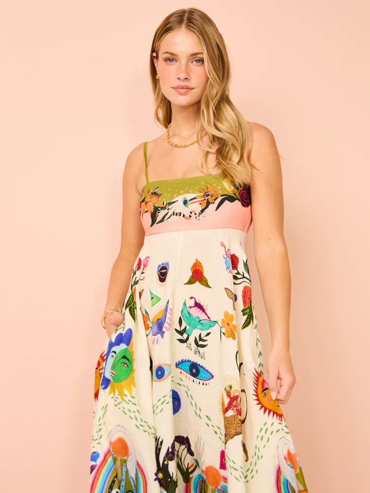 Aurelia | Maxi Summer Dress with Boho Print and Square Neck