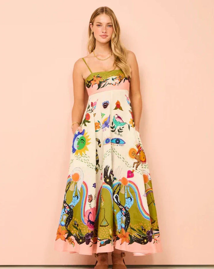 Aurelia | Maxi Summer Dress with Boho Print and Square Neck