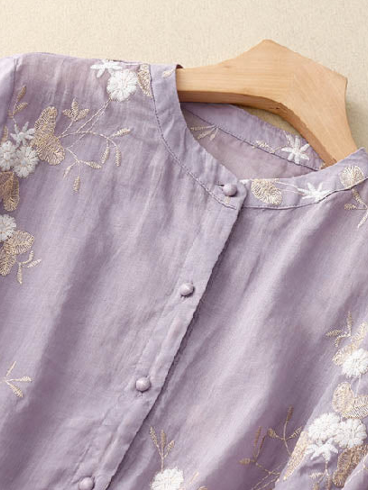Adele | Embroidered Blouse with Mandarin Collar and Button Front