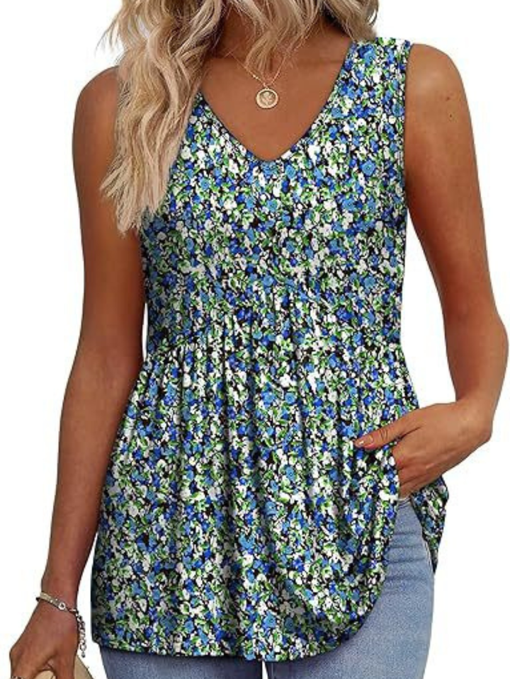 Women's V-Neck Sleeveless Top with Gathered Waist