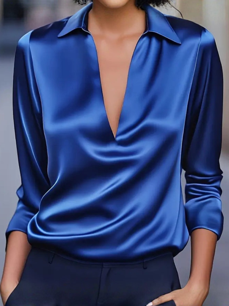 Sylv | Blouse with Deep V-Neck and Long Sleeves