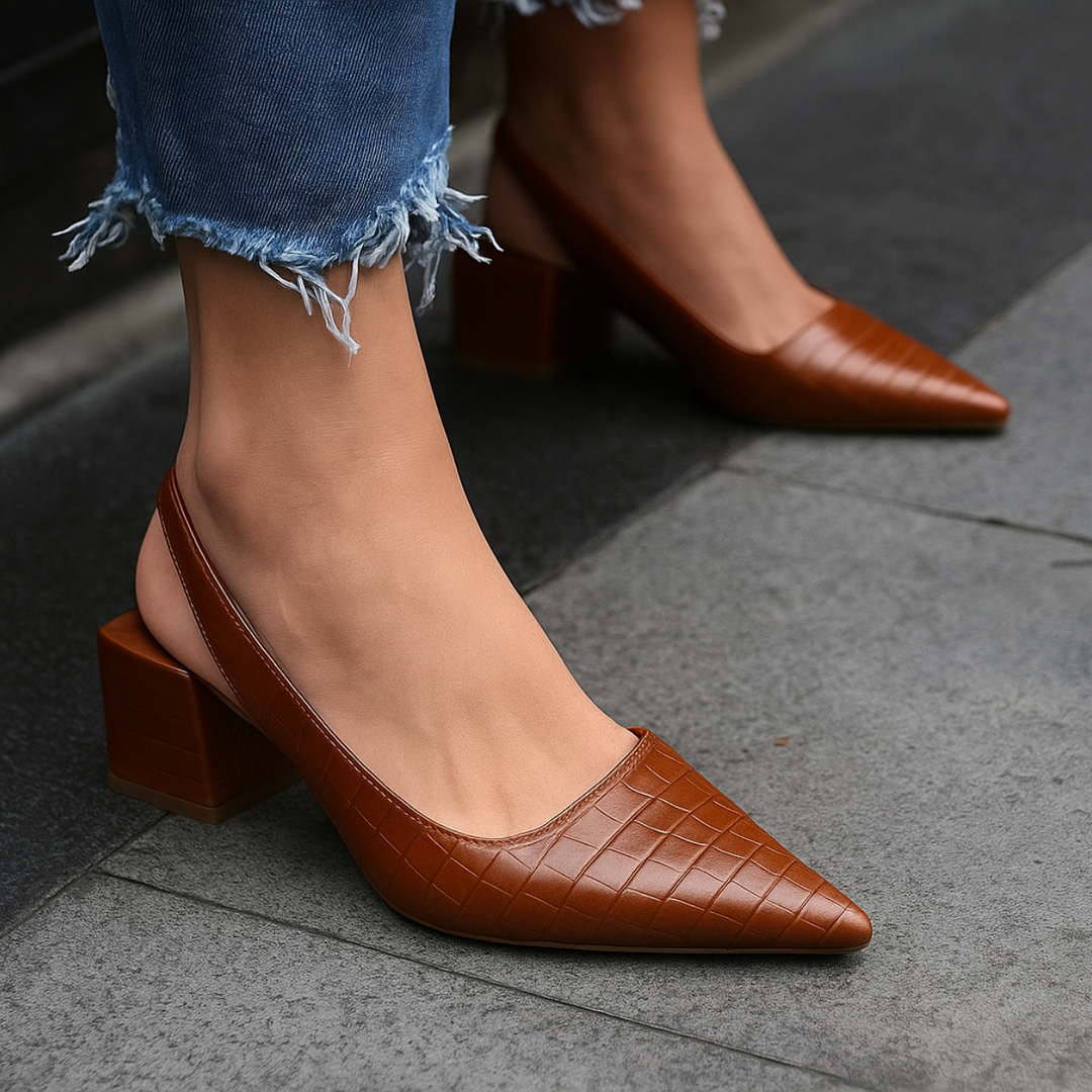 Women's Slingback Sandals with Low Heel and Pointed-Toe