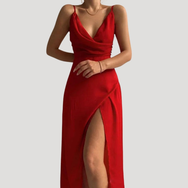 Chloe | Maxi Wedding Guest Dress with V-Neck Wrap and Side Slit