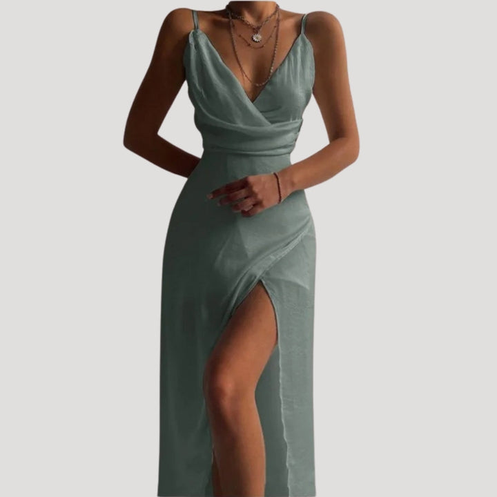 Chloe | Maxi Wedding Guest Dress with V-Neck Wrap and Side Slit