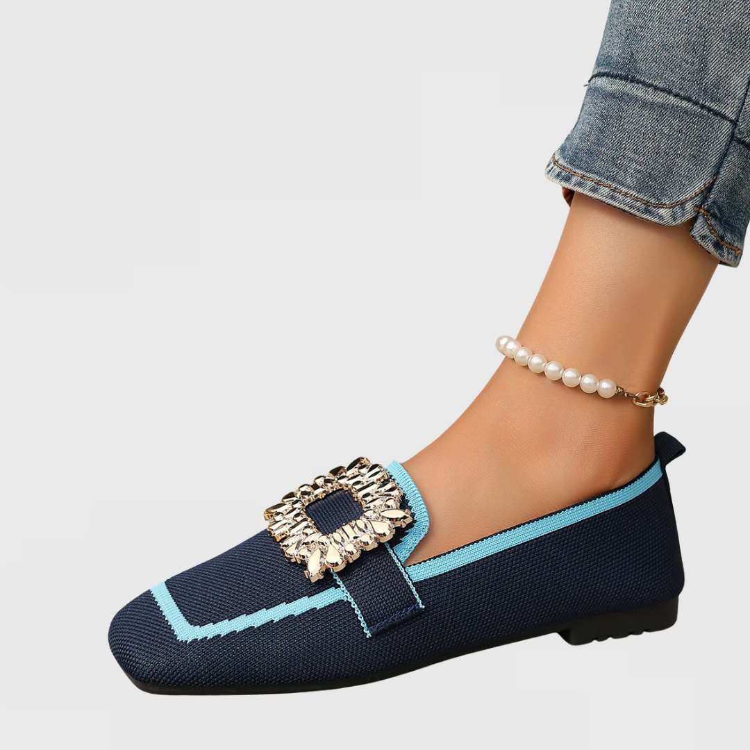 Women's Orthopedic Square Toe Slip On Loafers with Buckle