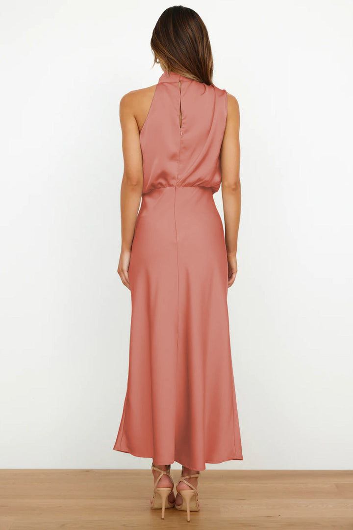 Diane | Maxi Halter Neck Dress with Cowl Drape