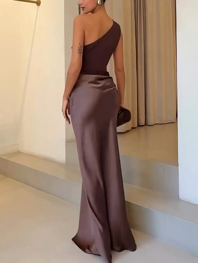 Anita | Maxi Wedding Guest Dress with One Shoulder and Pleated Skirt